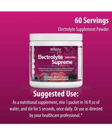Jigsaw Health Electrolyte Supreme | Broad Spectrum of Electrolytes + Trace Minerals | Berry-Licious Flavor | 60 Servings (Jar) Jar Berry-Licious 60 Servings (Pack of 1) - Buy Online on GoSupps.com