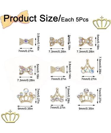 40Pcs 3D Alloy Nail Rhinestones Diamond Crown and Bowknot Charms - Luxury Gold Nail Jewelry Decorations for Women and Girls - DIY Nail Design - Buy Online on GoSupps.com