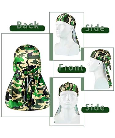 2-Piece Camouflage Durag Caps for Men and Women - Extra Long Tail, Wide Straps, 360 Waves Silky Head Scarf - Buy Online on GoSupps.com