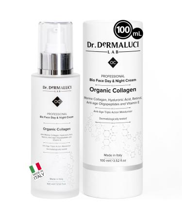Hyaluronic Acid Face Moisturiser 100ml Collagen Retinol Vitamin E Oligopeptides Aloe Vera Jojoba Oil |Anti-Wrinkle Organic Cream for Women/Men |BIO Natural Anti-Ageing Skincare |Day/Night | Italy