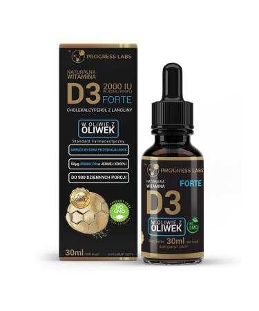Progress Labs Progress Labs Natural Vitamin D3 Forte 2000 IU Pack of 1 x 30 ml - Liquid Vitamin D Drops - Lanolin Cholecalciferol
