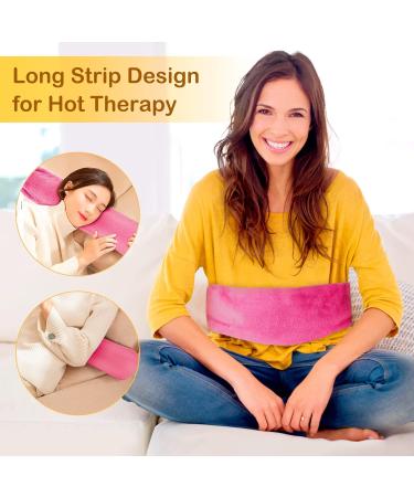 URBZUE Long Hot Water Bottle 2L with Plush Cover - Extra Long Hot Water Bag for Neck, Back, and Shoulders - 73 x 14 cm - Pink - Buy Online on GoSupps.com
