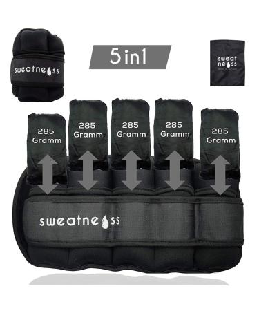 Sweatness Adjustable weight cuffs Foot 2 Set - 2 x 0.3-1.6 kg foot weights and hand weights in black including training plan and carrying bag