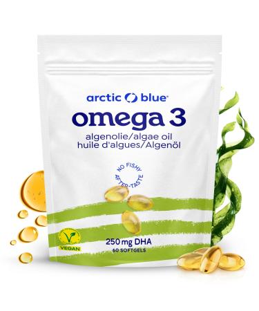 Arctic Blue Om ga 3 DHA V g tal 60 Capsules 250 mg de DHA par Capsule Huile d Algues Norv giennes Durable Vegan Sans Go t Haute Puret Cerveau Vision & C ur