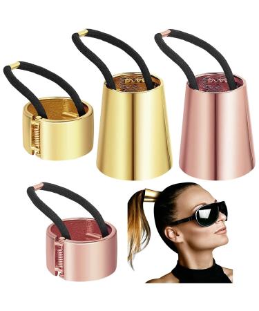 Metal hair cuff roadloo 4 pieces ponytail circle hair band buckle holder elastic hair tie fashion accessory hair tongue hair band keeper hair band hair rope accessories for women girls