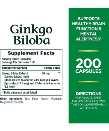 Nature's Bounty Ginkgo Biloba Supports Healthy Brain Function Herbal Supplement 60 Mg 200 Capsules (Pack of 2) - Buy Online on GoSupps.com