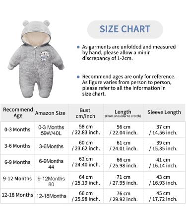 Vine Baby Hooded Fleece Romper Snowsuit - Grey, 3-6 Months | Infant Footed Jumpsuit Outfit - Buy Online on GoSupps.com