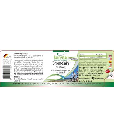 Buy Fairvital Bromelain 500mg - High Dose Vegan Pineapple Enzyme - 1200 FIP - 60 Tablets | International Shipping Available - Buy Online on GoSupps.com
