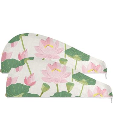 Lotus Flower Leaf Hair Towel 2 Pack | Super Absorbent Quick Dry Hair Turbans for Women & Girls - Buy Online on GoSupps.com
