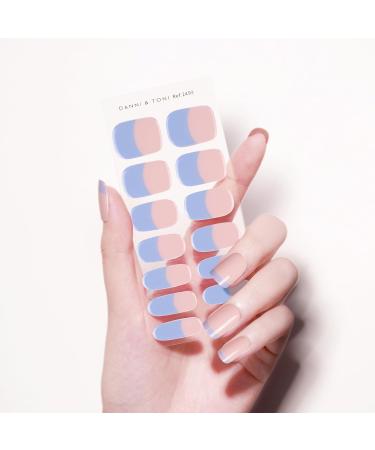 Danni & Toni Half Hardened Gel Nail Films - Azure Grace Blue Pink French Shine | Self-Adhesive Nail Foil Stickers (28 Pack) - Buy Online on GoSupps.com