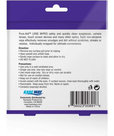 Pure-Aid Lens Wipes - 100ct Individually Wrapped for Eyeglasses, Camera Lenses, Smartphones & More | 1 Pack - Buy Online on GoSupps.com