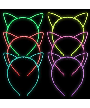 ZIRICHER 6 Colors Cat Headbands Glow in the Dark Plastic Light Up Hair Band Luminous Headband For Girls Christmas Happy New Year Birthday Party Cat Ears