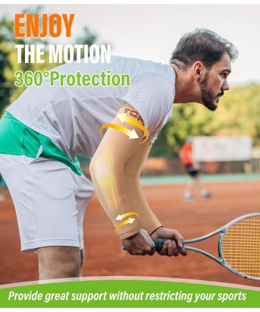 TOFLY Compression Arm Sleeve - 1 Pair, Unisex, 20-30mmHg Graduated Compression for Recovery, Pain Relief, Muscle & Joint Support - Tennis Elbow, Golfers Brace, Edema, Swelling - Size L, Beige - Buy Online on GoSupps.com