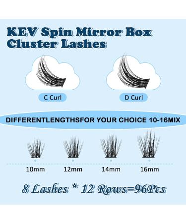 KevKev Lash Clusters 96 Pcs DIY Eyelash Extensions with Soft Thin Band | D-10-16 Mix Cloudy (360 Spin Mirror) - Perfect for Eye Makeup & Travel - Buy Online on GoSupps.com