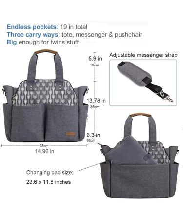 Lekebaby Diaper Bag Tote with Changing Pad - Large Travel Baby Bag for Mom and Dad - Grey - Buy Online on GoSupps.com