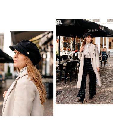 Jeff & Aimy Women's Velvet Baker Boy Cap - Black | Winter Cabbie Beret Hat - Buy Online on GoSupps.com