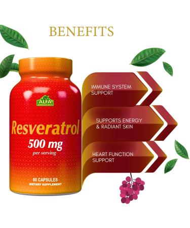 Resveratrol 1000mg by Alfa Vitamins - Powerful Antioxidant Helps prevent cell damage - Supports Brain Function Cardiovascular Health Metabolism anti-aging effects - 60 Capsules - Buy Online on GoSupps.com