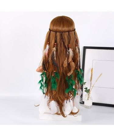 Boho Layered Feather Headband | Tribal Hair Accessories for Women & Girls | Green Halloween Decoration - Buy Online on GoSupps.com