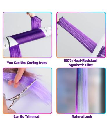 Colored Hair Extensions Clip In | 22 Inch Purple Highlights for Girls & Women | 10 PCS Colorful Straight Hair Accessories - Buy Online on GoSupps.com