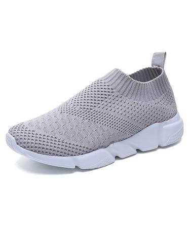 Kinengxi women slip on sneakers walking shoes light sports shoes gym comfortable sneakers breathable leisure shoes outdoor 38 EU gray