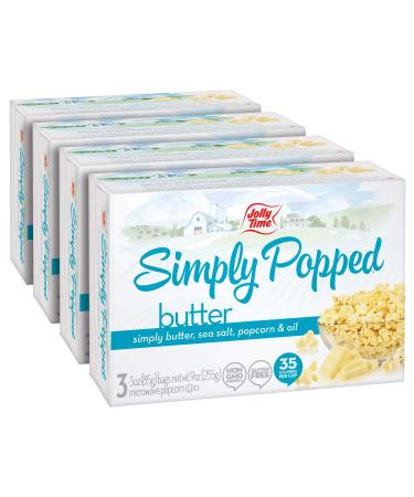 JOLLY TIME Simply Popped | Natural Microwave Popcorn, Palm Oil and Non-GMO Pop Corn Kernels (3-Count Box, Pack of 4) (Simply Popped - Butter, 3 Ounce (Pack of 12)) Butter 3 Count (Pack of 4)