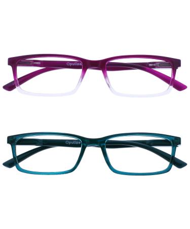 Opulize sea glasses Blue light filter narrow frame spring hinges improve the sleep computer glasses gaming anti-reflective men B9 +2.50 diopters purple / turquoise