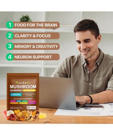 Lions Mane Mushroom Gummies Supplement Blend Organic Reishi Cordyceps & More Boosts Energy Memory Immunity - 80 Gummies (1) - Buy Online on GoSupps.com