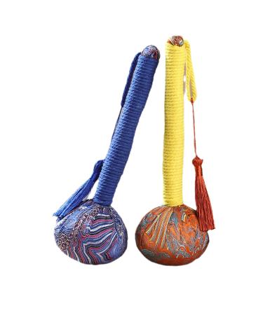Side of mugwort massage hammer manual massage knocking hammer with tassel satin wormwood massage stick for body neck and back relieves tiredness (color: random color size: 10 inches) 10 inches of random color