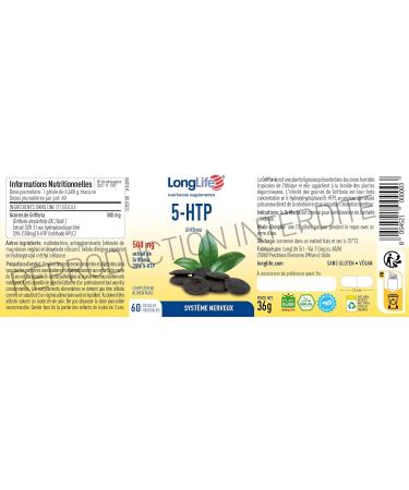 LongLife 5-HTP | Griffonia titrated at 20% in 5-HTP | 500mg Griffonia - 100mg of 5-HTP | Mood relaxation mental wellness | 60 vegetable capsules | Vegan gluten free and doping free - Buy Online on GoSupps.com