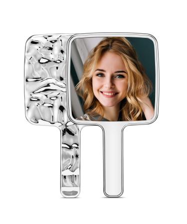 MIRRORNOVA Handheld Mirror  Water Ripples Hand Mirror with Handle for Make up  Square  Silver  Medium