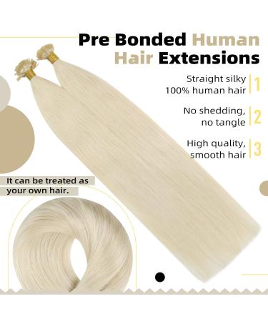 UGEAT Platinum Blonde Extensions - 60cm Keratin Bonding Real Hair - 50g Flat Tip 50 Strands #60 Color - Buy Online on GoSupps.com