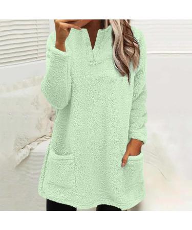 AMhomely Women's Double Fleece Hooded Jumper - Plus Size V-Neck Hoodies with Pocket - Soft Fleece Sweatshirt for Winter - Green, Size M - Buy Online on GoSupps.com