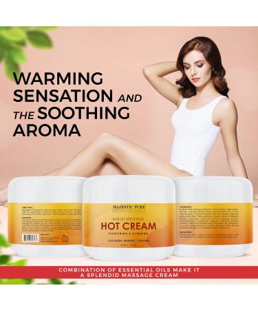Majestic Pure Hot Cream 4 oz - Cellulite Soothing, Relaxing, Tightening & Slimming with Collagen, Turmeric, Vitamin A & E - Body Firming Cream - Buy Online on GoSupps.com