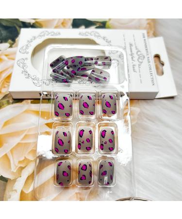 24PCS Matte Leopard Press On Nails - Short Square Fake Nails | Frost Grey Acrylic Glue-On Nails for Women & Girls - Ballerina Manicure Animal Print Designs - Buy Online on GoSupps.com