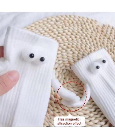 Hand in Hand Funny Couple Socks - Magnetic Magnet Holding 3D Doll Design (2-Pack White) - Buy Online on GoSupps.com