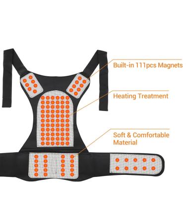 Backcorrector Turmaline shoulder lumbar support magnets Self -warming therapy waist bandage posture corrector pain relief warm treatment health and relaxation (color: 111 black XL