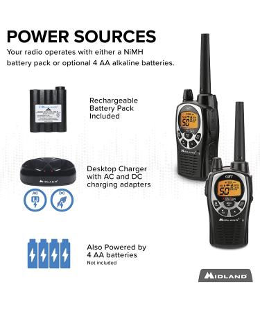 Midland 50 Channel Waterproof GMRS Two-Way Radio Pair Pack - Long Range Walkie Talkie with 142 Privacy Codes, SOS Siren, NOAA Weather Alerts - Black/Silver - Buy Online on GoSupps.com