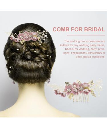 Ling & Bai Wedding Hair Comb Bridesmaid Rhinestone Hair Pins Piece Pearl Floral Hair Accessories for Woman and Girls (Pink) - Buy Online on GoSupps.com