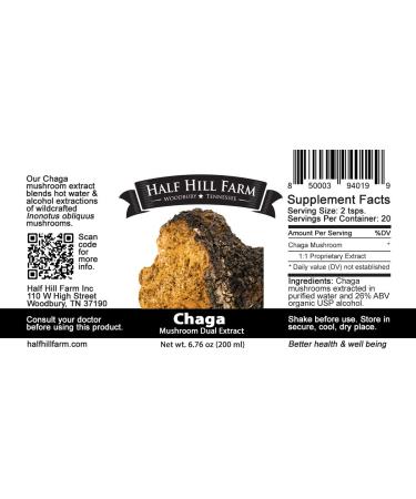 Half Hill Farm Chaga Mushroom Dual Extract 6.76 OZ - Buy Online on GoSupps.com