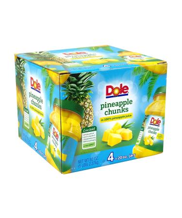 Dole Pineapple Chunks in 100 Percent Pineapple Juice - 20 Ounce - 4 Jars