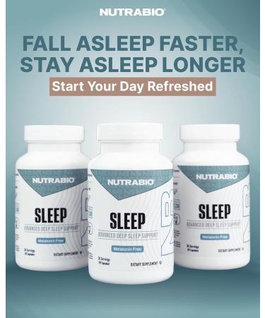 NutraBio Sleep - Advanced Deep Sleep Supplement - Restorative Natural Sleep Aid Reduces Restlessness - Melatonin Free Sleep Aid - 30 Servings- 90 Capsules - Buy Online on GoSupps.com
