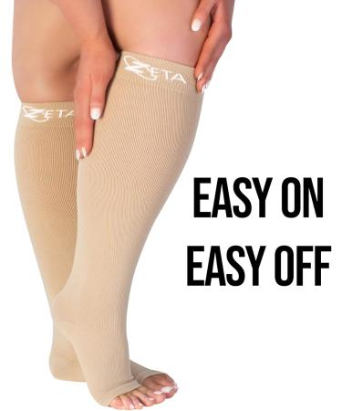 Zeta Wear Compression Stockings for Women - Thick Calves Comfortable Support for Swelling Open Toe Beige 4XL - Buy Online on GoSupps.com