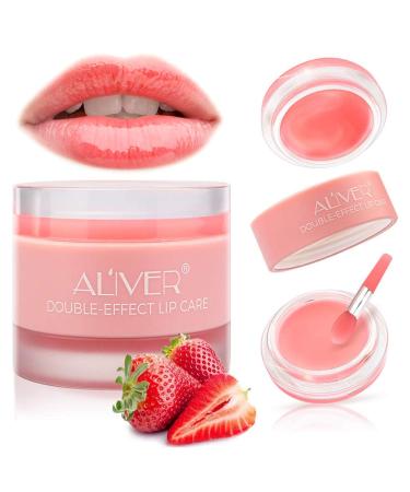 Lip Sleeping Mask, with Lip Scrubs Exfoliator & Moisturizer, Double Effect Lip Mask Overnight for Dry, Lip Masks Treatment Care, Cracked Lips, Peeling Lip Primer, Lip Repair Balm - Strawberry (pink)1