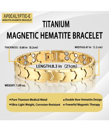 Pure Titanium Men's Magnetic Bracelet w/ Double Powerful Magnets - Gold Finish - Buy Online on GoSupps.com