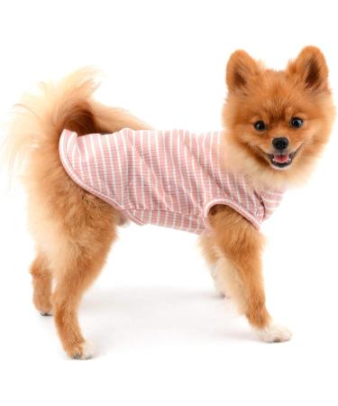 Paidful Summer Striped Puppy T-Shirt for Small Dogs - 100% Cotton Sleeveless Chihuahua & Yorkshire Apparel - Pink (M: 25cm Back Length 37cm Bust) - Buy Online on GoSupps.com