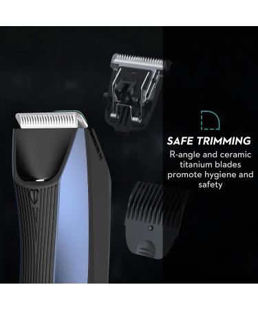Men's Electric Body Groomer & Pubic Hair Trimmer | Waterproof, LED Light, Replaceable Ceramic Blade Heads, Recharge Dock | Blue - Buy Online on GoSupps.com