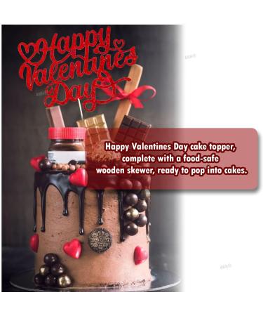 AKH Valentine's Glitter Cake Topper | Happy Valentines Day Cake Topper | Valentine Cake Picks Wedding Anniversary Party Cake Decorations Supplies | 19cm - Buy Online on GoSupps.com