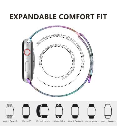 OULUOQI Stainless Steel Mesh Loop Magnetic Clasp Band for Apple Watch 42mm/44mm/45mm - Multicolour - Buy Online on GoSupps.com