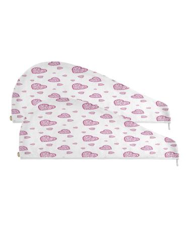 Pink Heart Dry Hair Cap 2 Piece Quick Drying Towel Set with Button Headband Super Absorbent Soft & Comfortable