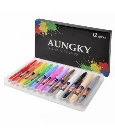 AUNGKY Dog Hair Dye Temporary 12 Colors, Non-Toxic Pet Paint for Dogs, Cats, Birds and Farm Animal, Safe Dog Hair Accessories Kit